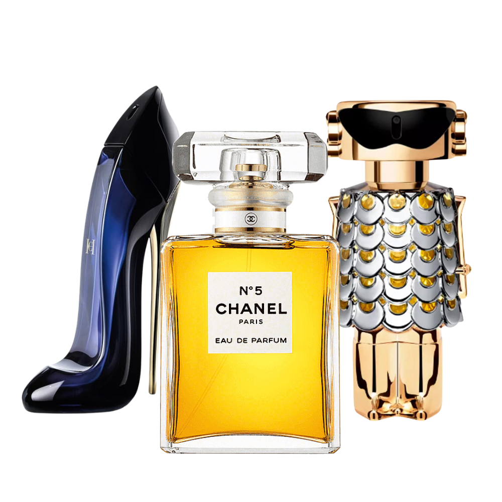 3 Parfums Carolina Herrera GOOD GIRL, Chanel Nº5 et Paco Rabanne FAME (Eau de Parfum) - 100Ml